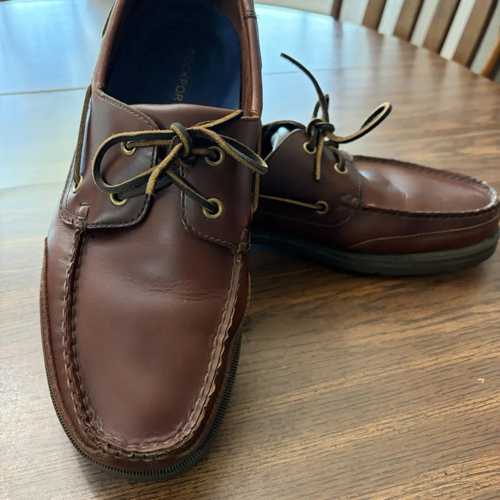 Rockport Men's Brown Leather Two Eye Boat Shoes Nautical Preppy Size 11 M